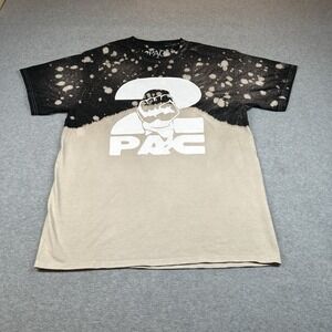 2Pac Tupac Graphic T-shirt Mens M Black Bleached Spot Over Beige‎ Fist Rap NOTE